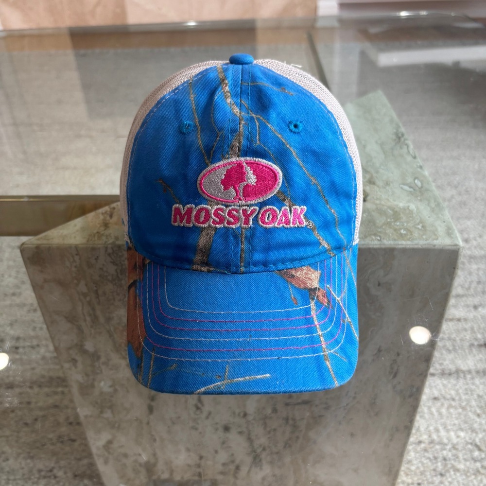 Mossy Oak Trucker Hat Womens OSFM Blue Camo Good Used Condition Mesh Back Cap